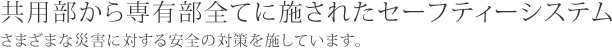 共用部から専有部全てに施されたセーフティーシステム さまざまな災害に対する安全の対策を施しています。