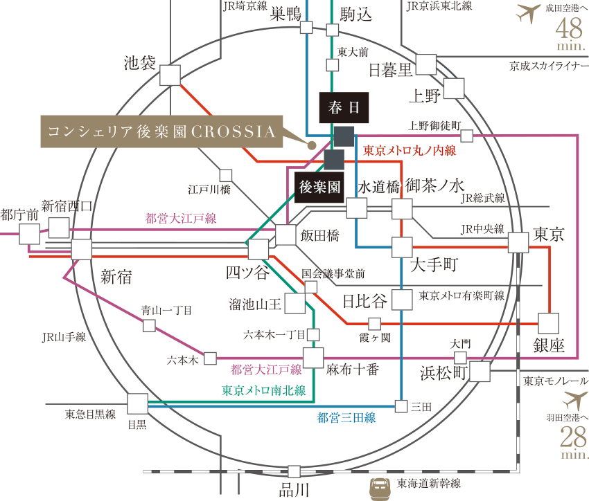 コンシェリア後楽園CROSSIAは後楽園駅、春日駅エリアに立地