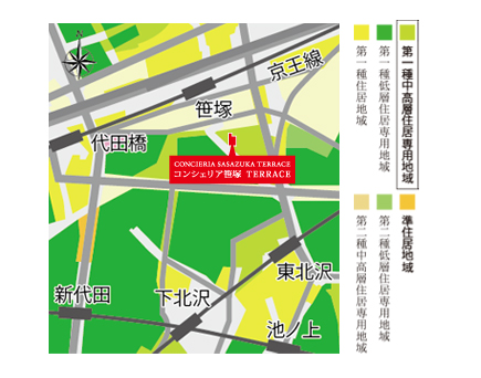笹塚駅南側の大半が 住居系用途地域に指定