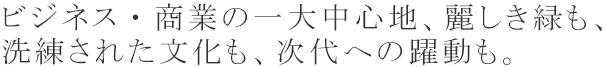 ビジネス・商業の一大中心地、麗しき緑も、洗練された文化も、次代への躍動も。