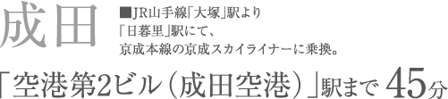 「空港第2ビル（成田空港）」駅まで45分